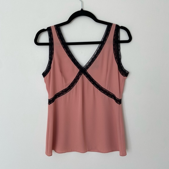 J. Crew Tops - J Crew Pink Lace Trim Cami Pink Black size 2 Romantic Lingerie Inspired